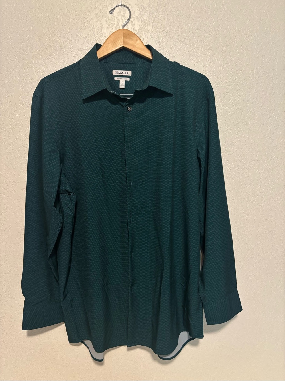 Haggar Men's Teal Green Long-Sleeve Dress Shirt